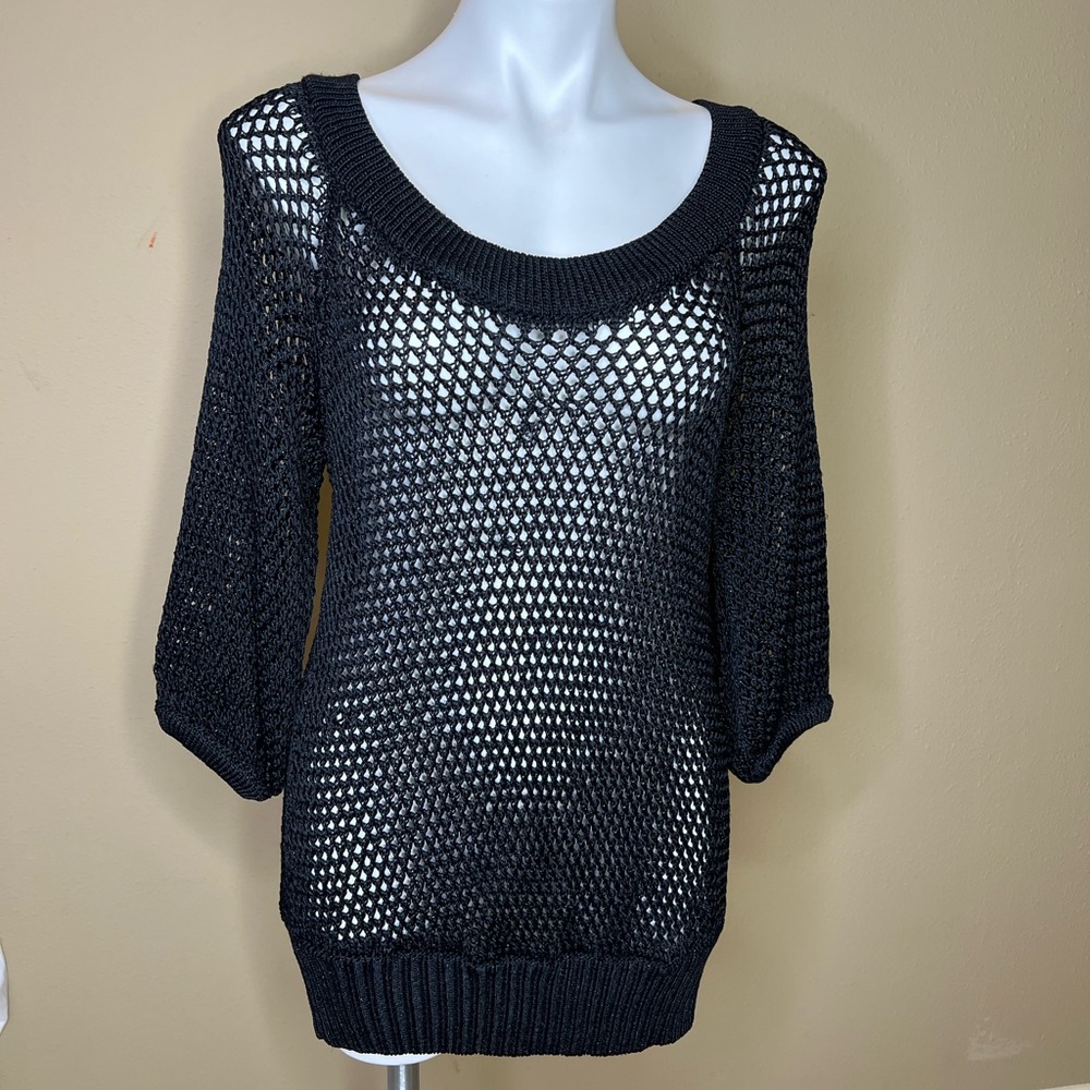 Laundry by Shelli Segal Black Mesh Sweater